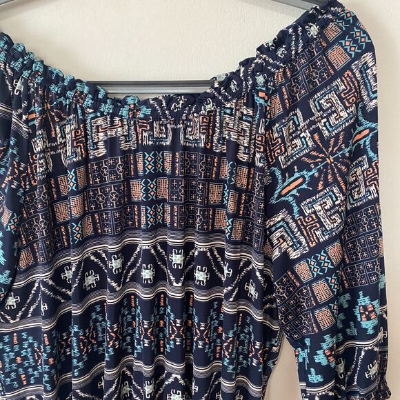 Revolve Misa Los Angeles Poppy Off Shoulder Aztec Navy Midnight Desert Dress SM - Picture 9 of 11